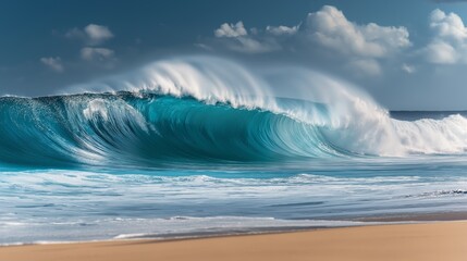 Wall Mural - Perfect wave. Beautiful blue ocean wave on a beach