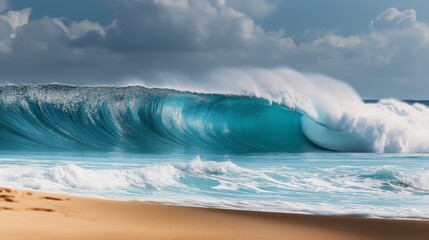 Wall Mural - Perfect wave. Beautiful blue ocean wave on a beach