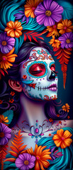 Wall Mural - A woman with a flowery design on her face. The design is colorful and has a lot of detail