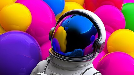 Wall Mural - a colorful image of a space suit with a blue helmet and a yellow ball. the image is full of bright c