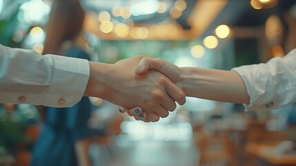 Aufkleber - Business people negotiation and handshake for deal agreement or partnership in office Shaking hands closeup and hiring offer for recruitment b2b collaboration or data analyst at table  : Generative AI