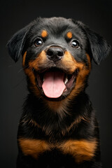 Poster - A black and brown dog with its tongue out and tongue out