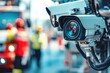 © gankevstock - Surveillance cameras monitoring a public area with emergency personnel in the background