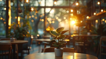 Leinwandbilder - Blurred restaurant or cafe background Tables and chairs in the lobby of restaurant Visitors to restaurant for dinner Cozy bokeh lightening Beautiful bright interior Blurred bokeh basic : Generative AI