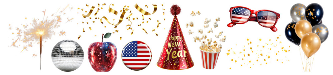 Poster - America's new year png cut out element set