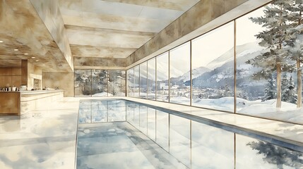 Canvas Print - Modern Luxury Villa with Indoor Pool and Mountain View.