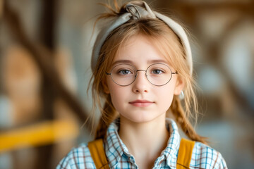 Canvas Print - A young girl wearing glasses and a headband