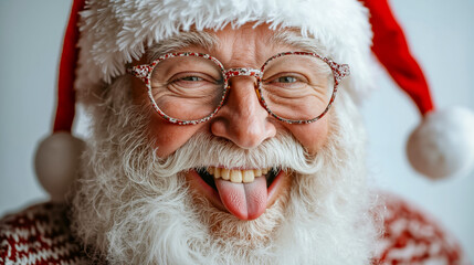 Poster - A man with a white beard and glasses sticking out his tongue