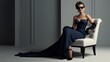 © Ahmad - woman in a black dress, model posing in studio, portrait of a woman, a girl with black glasses, modern black clothes
