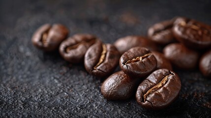 Roasted coffee beans on dark background Selective focus : Generative AI