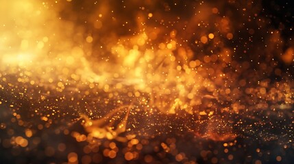 Poster - Golden flame of fire Fire embers particles over black background Fire sparks background Abstract dark glitter fire particles lights bonfire in motion blur : Generative AI