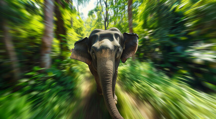 close up of an elephant running in the jungle