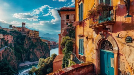 A beautiful view of the city of Florence, Italy. The cityscape is dominated by a large building with a red roof, situated on a hill by the river Arno.