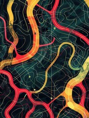 Aufkleber - Dynamic and colorful routes overlay a stylized map, symbolizing connectivity and direction for logistics and navigation applications. Generative AI