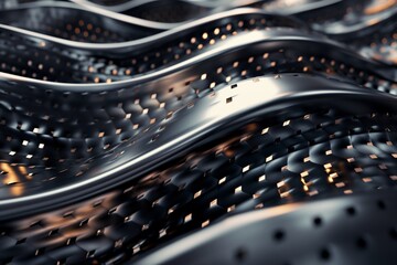 Canvas Print - An abstract metallic wave with shiny lines and a textured surface, creating a futuristic backdrop.