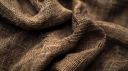 Leinwandbilder - Dark brown and black background of dense woven bagging fabric closeup Structure of the umber cloth with natural texture Cloth backdrop : Generative AI