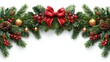 © Irina Mikhailichenko - Christmas tree corner border with green fir branches, red bow, berries and gold lights isolated on white background. Pine, xmas evergreen plants frame. garland decoration, card with copy space