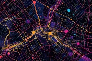 Aufkleber - Colorful routes on a stylized map represent dynamic connectivity and navigation, ideal for logistics and transportation planning services. Generative AI