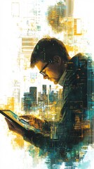 Wall Mural - a financial quantitative analyst reviewing complex algorithms and formulas on a digital tablet, surr