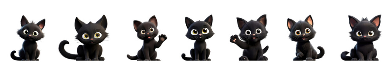 3D black cat png cut out element set