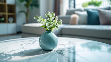 Leinwandbilder - table mable in living room design for background : Generative AI
