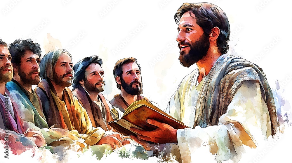 Jesus Christ Teaching His Disciples in a Watercolor Painting Style ...