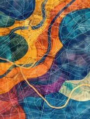 Aufkleber - Colorful, dynamic lines crisscross a stylized map, symbolizing connectivity and direction for transportation and logistics planning. Generative AI
