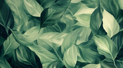 Abstract leaf pattern with a mix of light and dark green shades creating a natural wallpaper