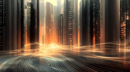 Wall Mural - Futuristic Cityscape with Glowing Lines and Abstract Texture