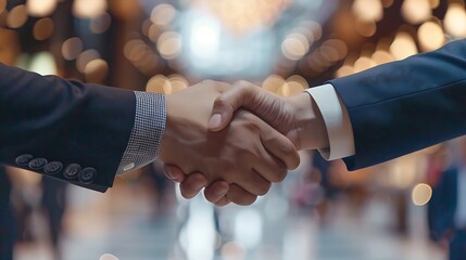 Aufkleber - Business men handshake and worker hands in office with agreement deal or partnership Greeting welcome and onboarding at corporate company with professional contract and thank you at la : Generative AI