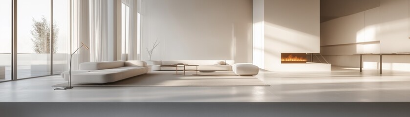 A stylish living room interior with a minimalist design. 