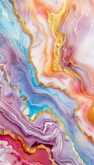 Wall Mural - A beautiful pastel marble background with colorful swirls and gold veins, featuring intricate patterns 