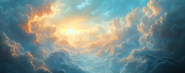 Hyperrealistic Heaven, divine light, celestial landscape, ethereal clouds, breathtaking serenity