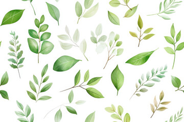 Seamless pattern with natural and fresh various leaves on white background