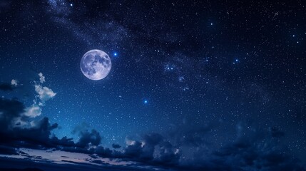 Wall Mural - starry night sky with a full moon hanging low