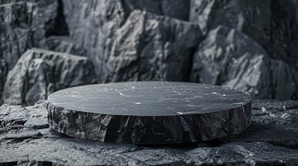 Aufkleber - podium made of natural black coal stones for the presentation of cosmetics jewelry medicine skin care perfumes : Generative AI