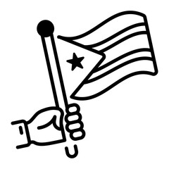 Poster - Hand holding cuban flag, outline icon 