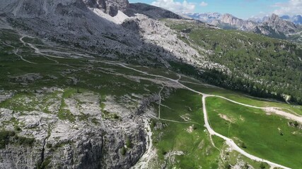 Wall Mural - 5 torri five towers Aerial view of the Dolomites mountain landscape in Trentino, South Tyrol in Northern Italy.