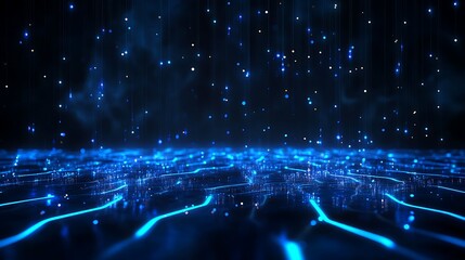 Wall Mural - Abstract futuristic digital blue matrix with glowing lines and nodes, representing advanced technology and data network.