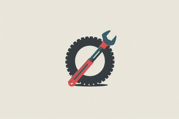 Aufkleber - A design combines a tire with a wrench, symbolizing vehicular repairs and mechanical work in a minimalist style. Generative AI