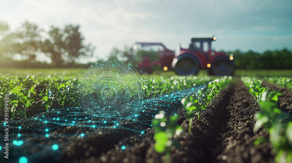 Futuristic AI-driven autonomous farming operation optimizing crop ...