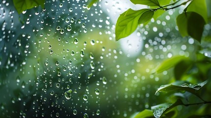 Aufkleber - Water drops on the window natural background closeup of photo : Generative AI