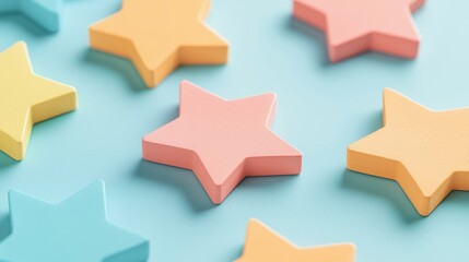 Colorful star shapes on a bright blue background, perfect for playful designs and creative projects.