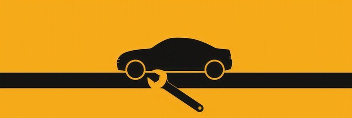 Aufkleber - A simplistic logo featuring a silhouette of a car alongside a wrench, representing car repair and maintenance. Generative AI