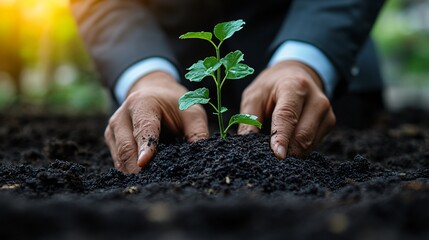 Businessmen planting crops in the office area
