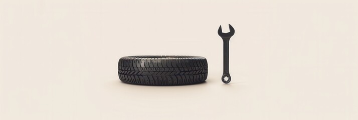 Aufkleber - A minimalist logo displays a car tire next to a wrench on a plain background, emphasizing automotive repair or maintenance. Generative AI