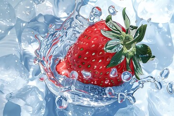 Wall Mural - ai generative strawberry and ice water advertisement