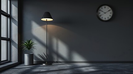 Aufkleber - Grey empty room with black clock lamp and niche carpet style office style : Generative AI