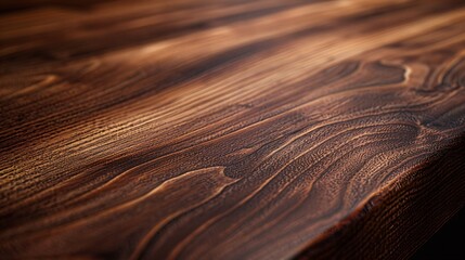 Aufkleber - dark brown walnut wooden table corner at foreground used as product displayed isolated on background with clipping path perspective view of wood table showing edge of table : Generative AI