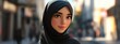© VirtualVista - 3D Cartoon of a Young Beautiful Woman in a Black Hijab Posing on a Street